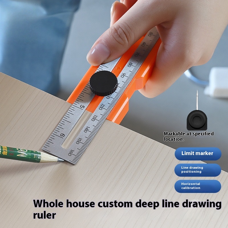 Woodworking Finishing - Multi-role Depth Measuring Ruler Adjustable Woodworking